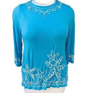Cabana Cay Tunic Top Womens Size XL Swiss Blue White Starfish Coastal Resort